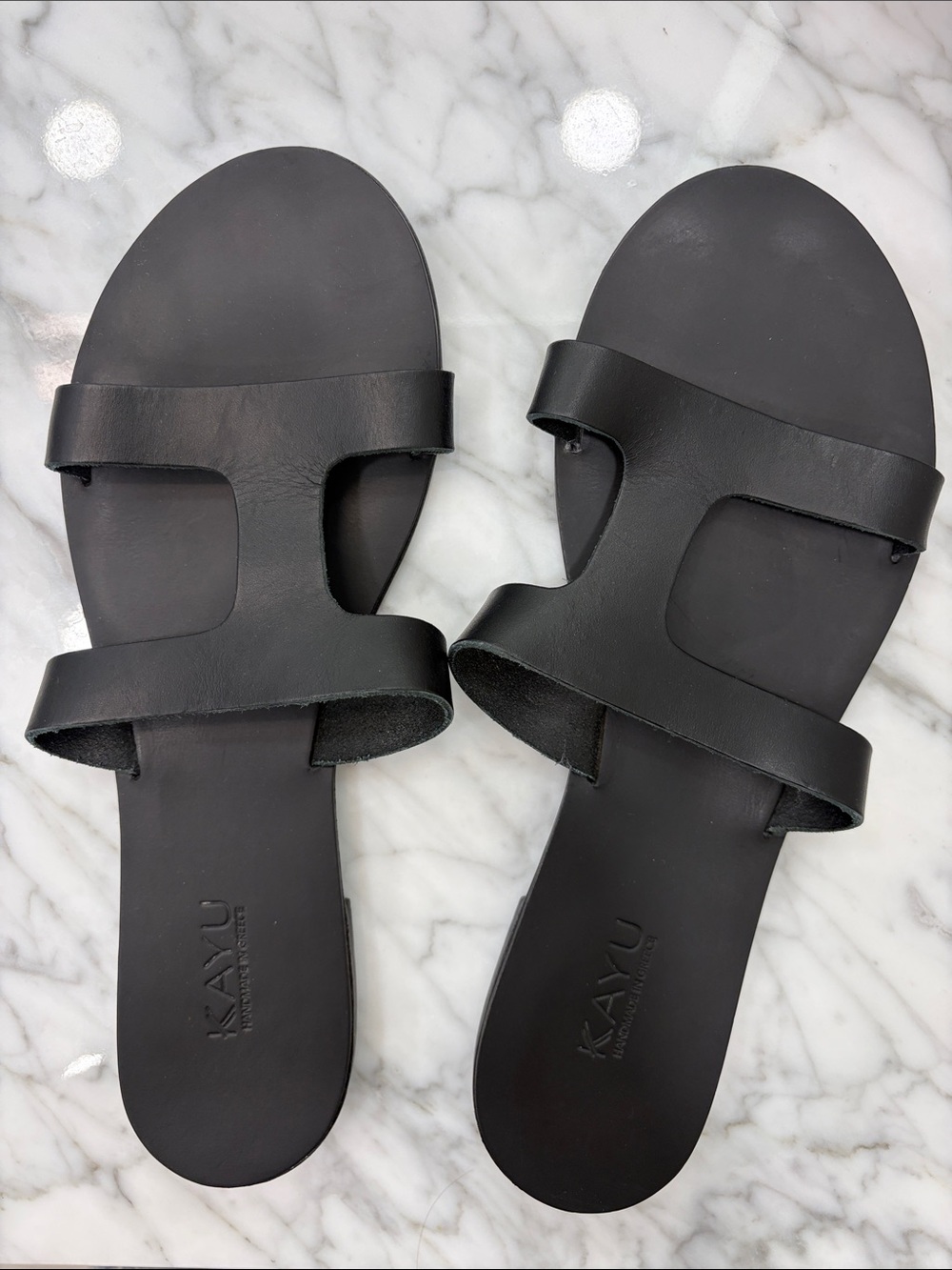 KAYU Black Leather Slide Sandals Size 40 Hand Made in Greece